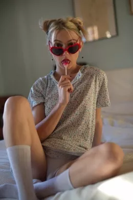 Chloe Toy at Girlfolio | A parody cosplay photo set inspired by the classic Nabokov novel. 'Lolita'In the original novel, Humbert Humbert - a much older man, nurtures an obsession with a seductive teenager named Lolita.In the first of a series of parody sets and movies, Chloe is Lolita!