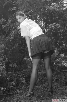 Cathy Long at Girlfolio | This set was shot for a vintage lingerie web site. Cathy loves dressing up!...Don?t you ever wish that you were back at school?