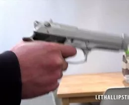 Shauna Kitchen at Lethal Lipstick | The Housewife enters the kitchen and is shocked to find a masked intruder there