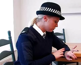 Too Late at Lethal Lipstick | WPC Abigail Toyne is waiting for Fat Sam to get ready. He's the star witness in the case against 'Teflon'   Tony so she's been assigned to escort him to the court and to ensure he arrives on time. Sam is renowned for being a little slippery and   the force want to make sure no one puts the frighteners on him before he gives his evidence..