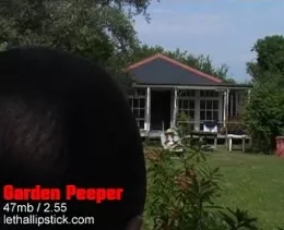 Garden Peeper at Lethal Lipstick | Jessica is a the daughter of a wealthy banker and she's got all the time in the world to sun herself in the garden. Fred, a low life criminal, has gotten himself into the garden with the intent to rob the summer house but before he puts his plan into action, he stops to peep at Jessica for a little..