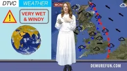 Penny Lee at Demure Fun | Demure lady Penny Lee is preparing to present the DTVC Channel Weather Report when the wind starts blowing and gets up her dress, the rain then comes down and Aaliyah then makes her way to the races..