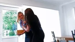 Sophia Delane at Femme Fight | Post Office delivery lady Danielle Maye has a parcel for Sophia Delane but there is additional postage to pay on it and Sophia is not the mood to pay it, though she wants her parcel so she intends to take it whatever the cost