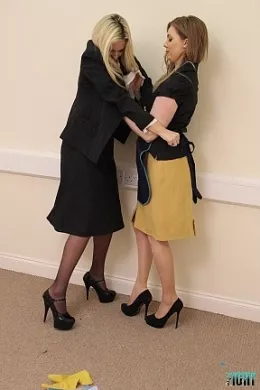 Chelsey Louise at Femme Fight | Leona, the office cleaner, thinks that she is wasted doing such a menial task and the bitchy secretary, Chelsey Louise, just loves talking down to her. Perhaps the cleaner should enforce a corporate takeover