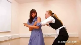 Waitress Laura at Femme Fight | Coffee shop waitress Laura is fed of stropy customers treating her like something off the bottom of their shoe and as Cindy gets more demanding, Laura K sees red..