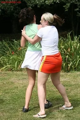 Tennis Girls!! at Femme Fight | Belle and Elle vs Jessica and Mellie. These girls are from different tennis teams and both teams think they're the best. The match ended in a draw so they take it to another level with all the girls determined to show their team is the best. A 4 girl catfight starts up and clothing goes flying, hair gets pulled, Breasts get mauled, nipples squeezed in a fight that has to end with one team of girls losing and giving up!