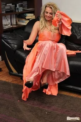 Karolina at Ripping 4 Fun | Karolina looks rather fetching in that long pink satin evening dress but as this is Ripping4fun, I don't think it is going to last long with Karolina tearing and ripping at it