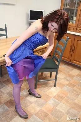 Lilly Valo at Ripping 4 Fun | Lilly valo looks fantastic in her blue dress and nylons. Surely she's not going to tear her dress to shreds? Well, this is Ripping4Fun!