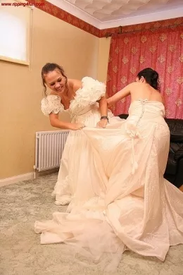 Avalon & Amanda at Ripping 4 Fun | Avalon & Amanda are two bridesmaids who just cant help themselves doing the unthinkable... RIPPING their wedding dressings!. As they cut and RIP, the excitement starts getting to them as they end up rolling around in the rags on the floor kissing and touching each other!
