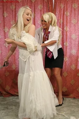 Donna Tickel & Summer Amauisca at Ripping 4 Fun | Donna Tickel & Summer Amauisca - wedding dress ripping fun.