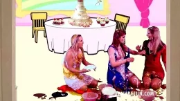 Millie & Chilli Get The Beauty Treatment at Demure Fun | This series of scenes are a custom commission involving multiple models in different background locations, all in rather demure situations which end up revealing their stockings a full slips. In this video, we continue with the 'Millie & Chillie' and and their infamous rivalry between one another