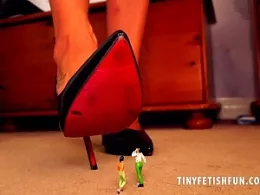 Maxine at Tiny Fetish Fun | Maxine is looking at herself in the mirror on the wall in her bedroom. She has her long dark hair in a plait and she is wearing a flowing, black and white patterned knee length dress when she notices ants on in the pile of her carpet but they are not ants and on closer inspection she finds out it's tiny guys that deserve crushing and devouring