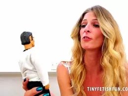 Rebeccah Leah at Tiny Fetish Fun | Blonde Rebecca Leah makes for a perfect busty Giantess as she towers above the muscle bound action guy, you would think he looks strong but he is no match for the power of this beautiful giantess as she picks him up and inspects him..let see if his muscles can withstand her crushing sweaty feet