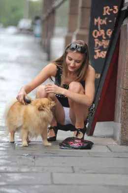 Alisha at Breath Takers | Not only does Alisha's pooch get to go lingerie shopping with her... he gets to watch as Alisha tries on her new knickers!Oh well - 'It's a dog's life'.